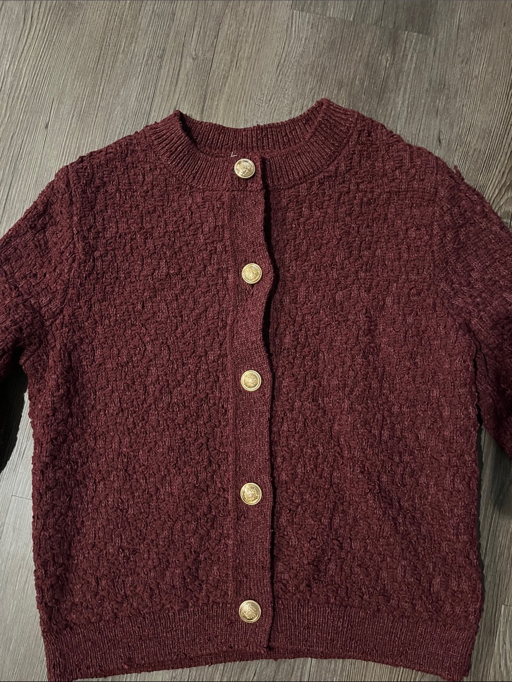 H&M Wine Textured Button-Front Cardigan with Gold Buttons